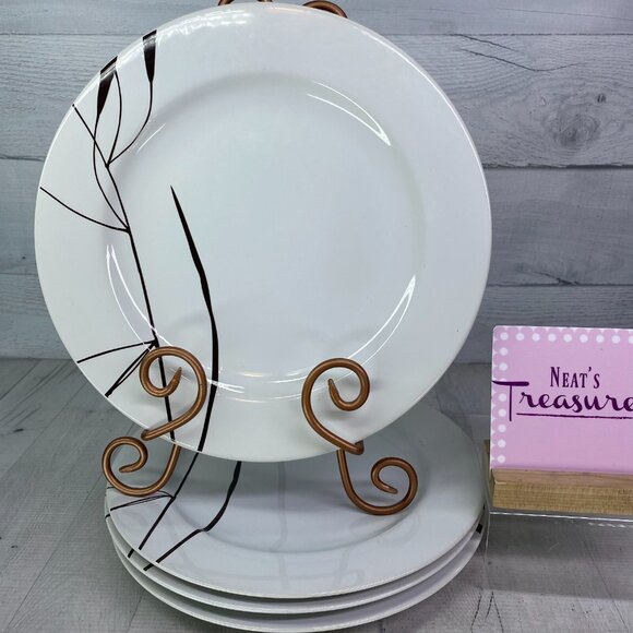 Home Target DUSK Brown Geometric Leaves White Stoneware 11" Dinner Plate Set 4 - Picture 1 of 16